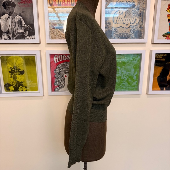 Vintage 90s Olive Green V-Neck Knit Sweater - Picture 3 of 9